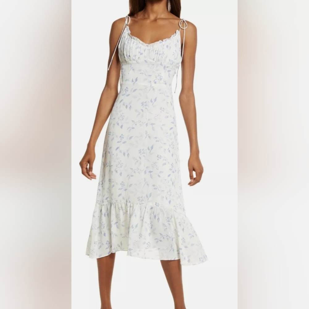 REFORMATION Embry Floral Midi Dress Laurel Print White & Blue Size 10 - Picture 1 of 2